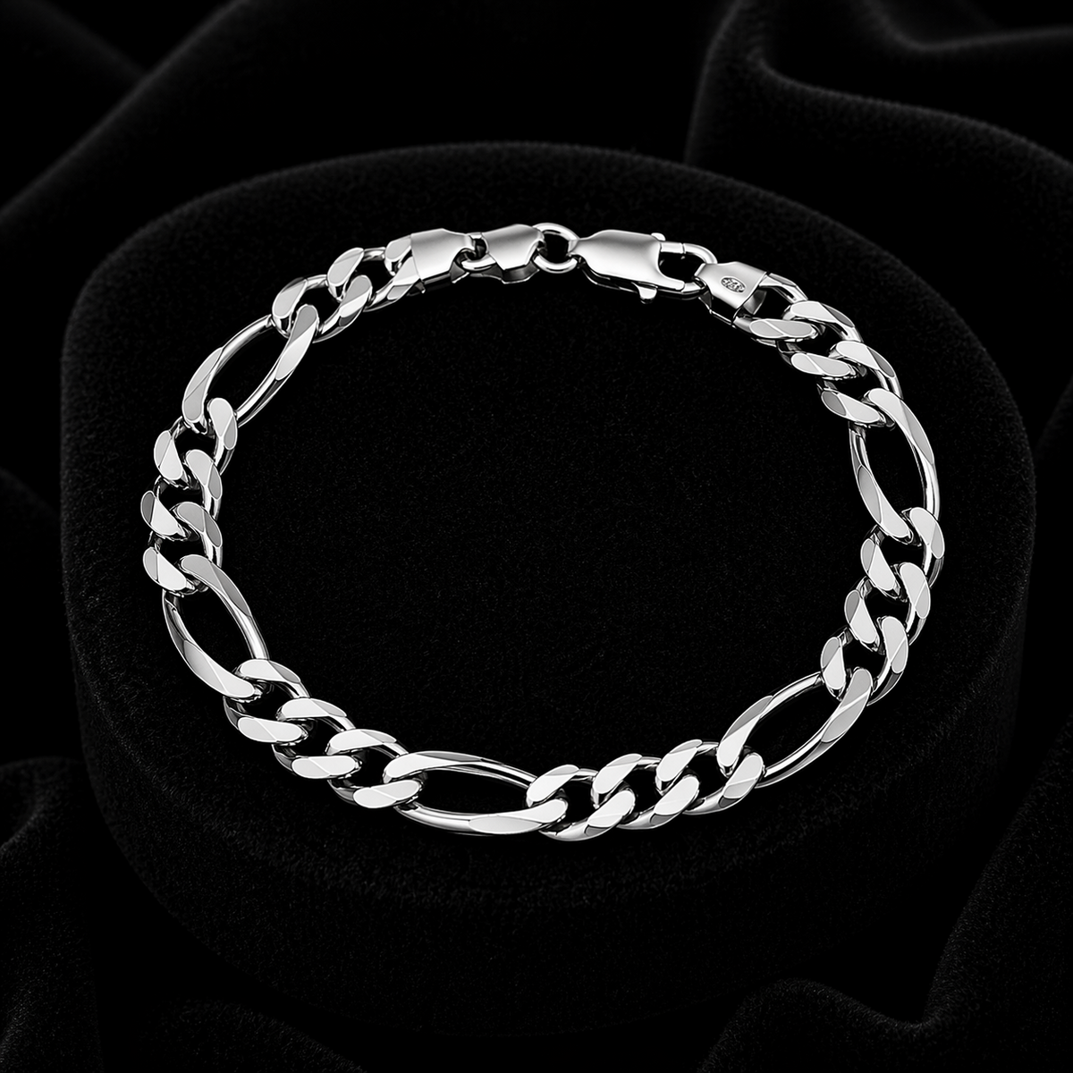 Gents Heavyweight Figaro Bracelet Solid Sterling Silver 925 Hallmarked 22cm