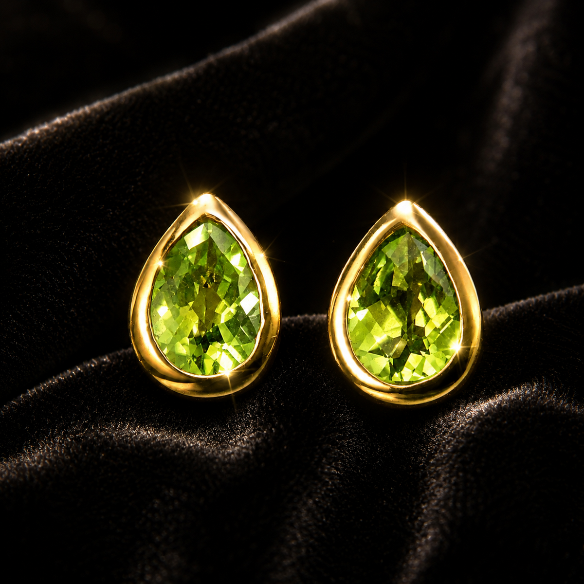 Peridot Teardrop Stud  Earrings 9ct Yellow Gold 375 Hallmarked British Made