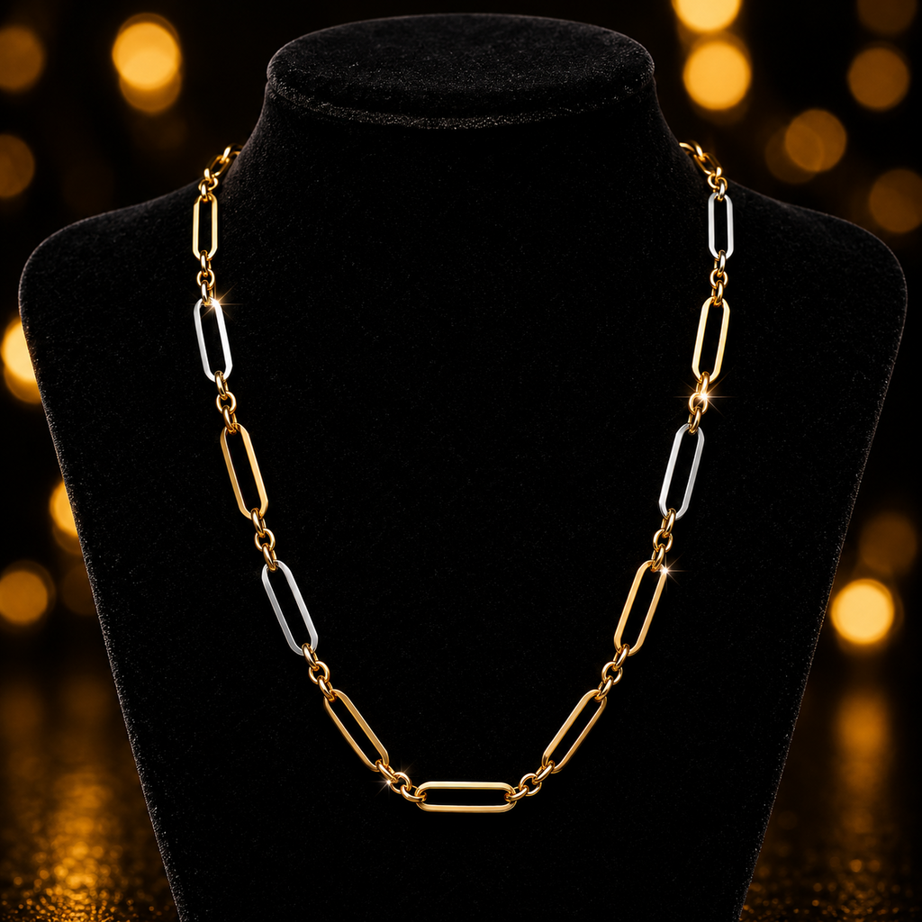 Elongated Necklace 9ct Mixed Gold 375 Hallmarked British Made