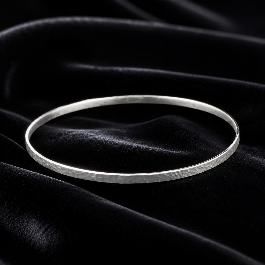 3mm Hammered Bangle On Sterling Silver British Made 925 Hallmarked Brand New