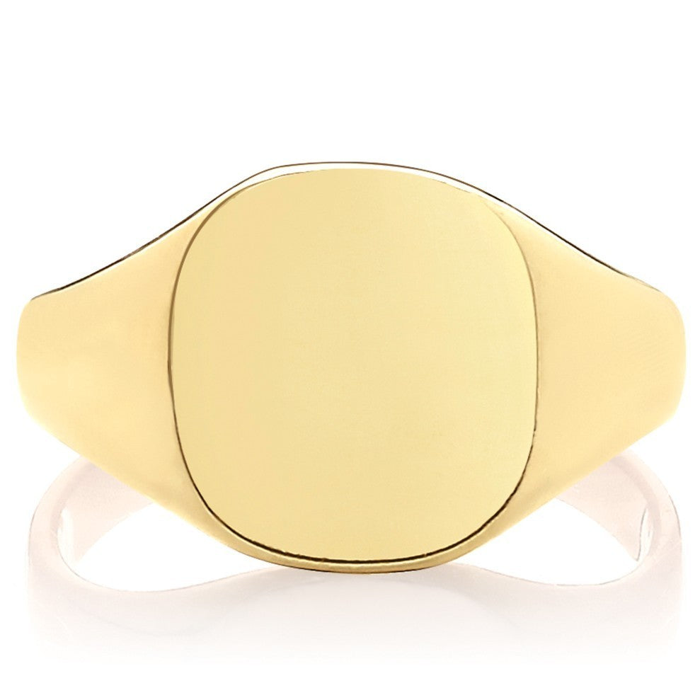 Cushion Mens 9ct Yellow Gold Signet Ring 375 Hallmarked British Made Size L - X