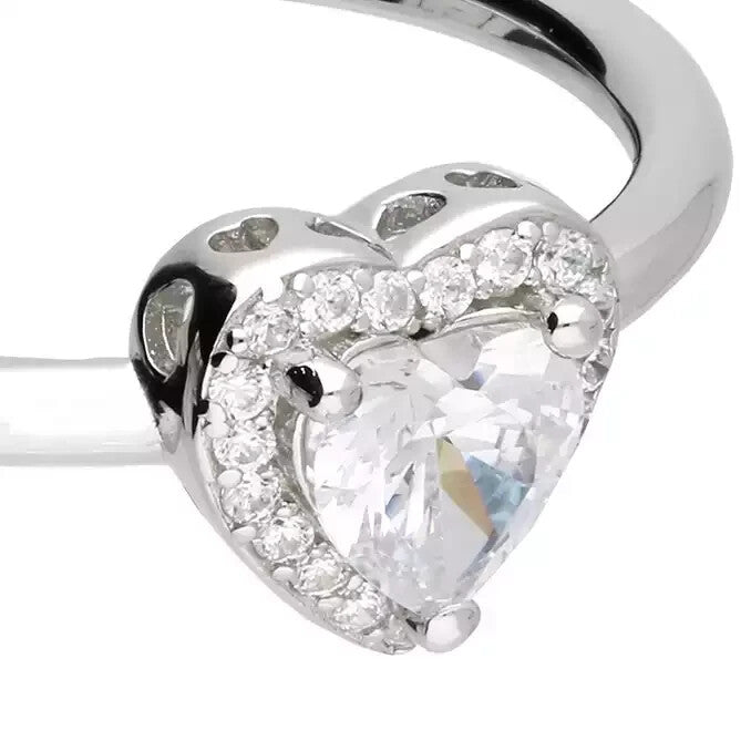 Halo Heart Ring Sterling Silver 925 Hallmarked British Made Size L - R