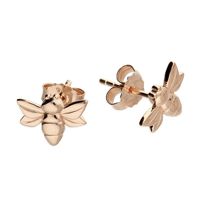 Small Bumble Bee Stud Earrings 18ct Rose Gold Plated Hallmarked British Made