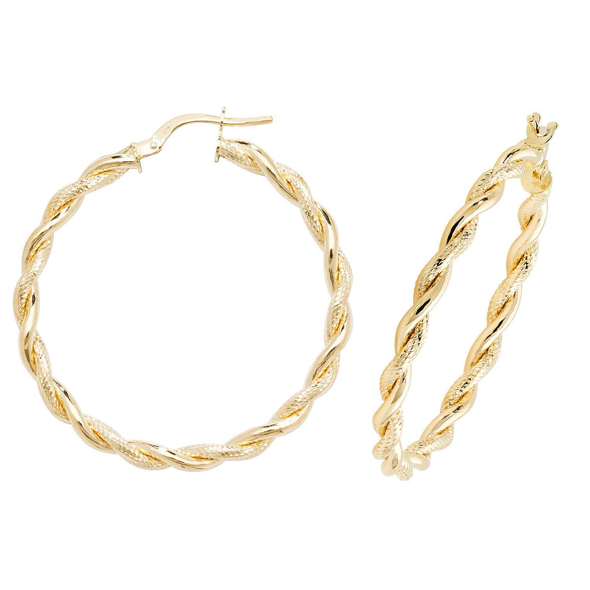 9ct Yellow Gold Twist DC Hoop Earrings 375 Hallmarked 8mm - 30mm Diameter