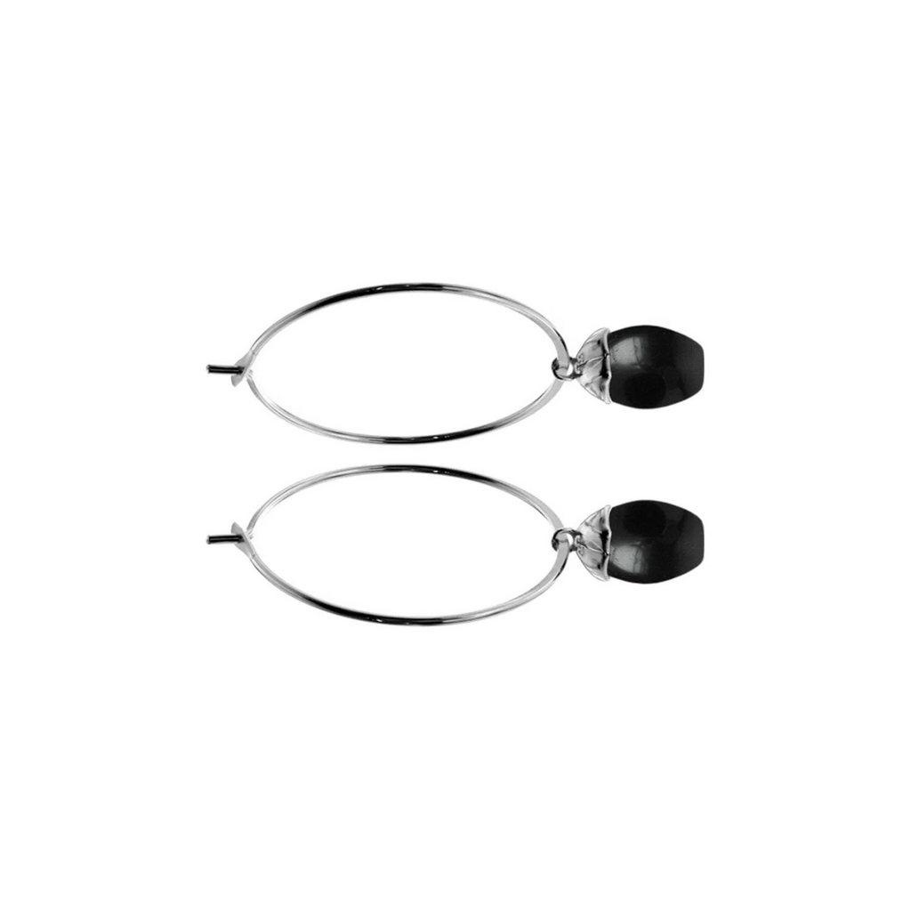 Suspended 28mm Onyx Hoop Earrings Sterling Silver 925 Hallmarked Brand New Boxed