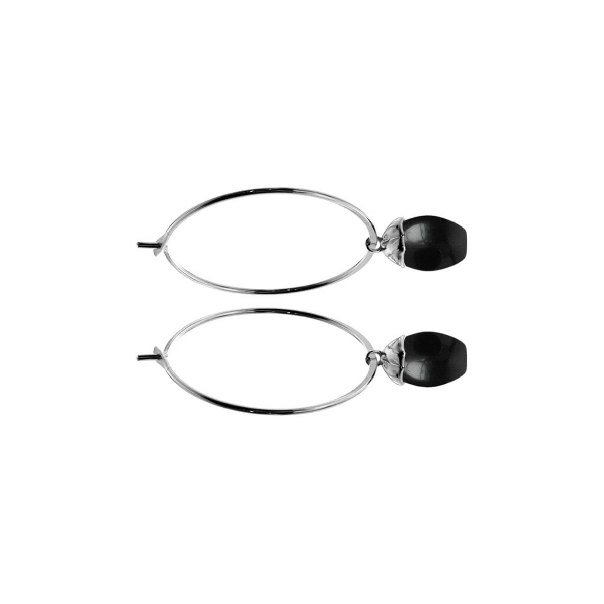 Suspended 28mm Onyx Hoop Earrings Sterling Silver 925 Hallmarked Brand New Boxed