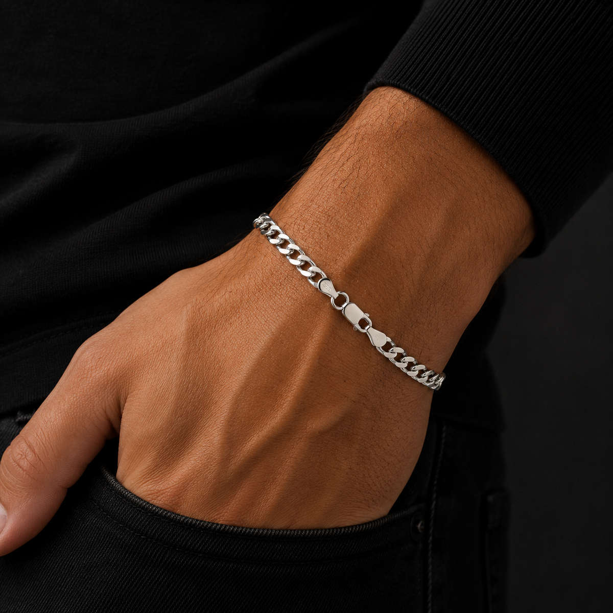 Men's Sterling Silver Bracelet Curb Link British Made 925 Hallmark 8" Weight 6g