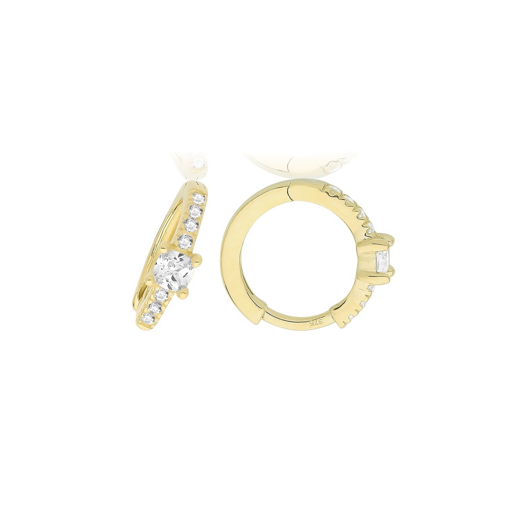 9ct Yellow Gold 9 Stone Hoop Earrings British Made 375 Hallmark Brand New Boxed
