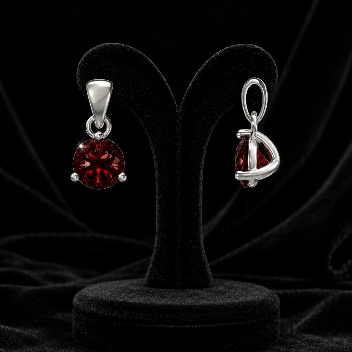 Sterling Silver Garnet Pendant Hallmarked British Made All Chain Lengths