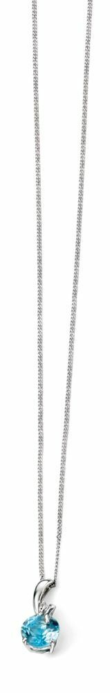 Blue Topaz & Diamond Pendant 9ct White Gold 375 Hallmarked British Made