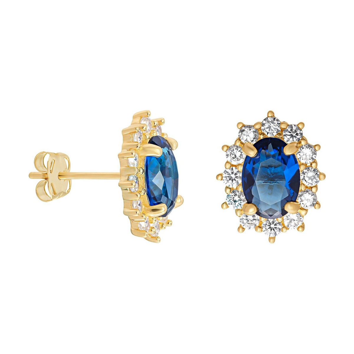 Yellow Gold Sapphire Cluster Earrings 375 Hallmarked 9 Carat New Boxed