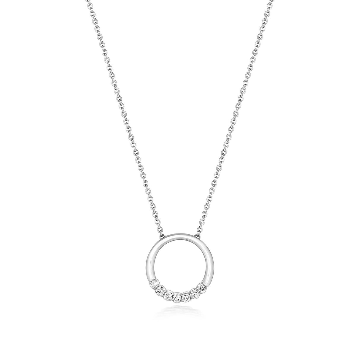 7 Natural Diamond Circle Necklace 18ct White Gold Hallmarked British Made
