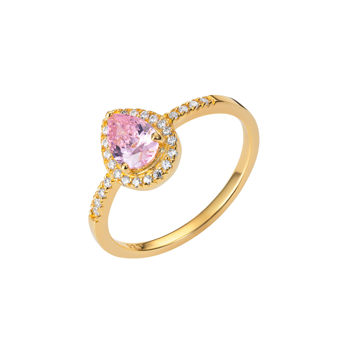 Pink Pear Stone Ring 9ct Yellow Gold Plated Hallmarked Sizes J - R British Made