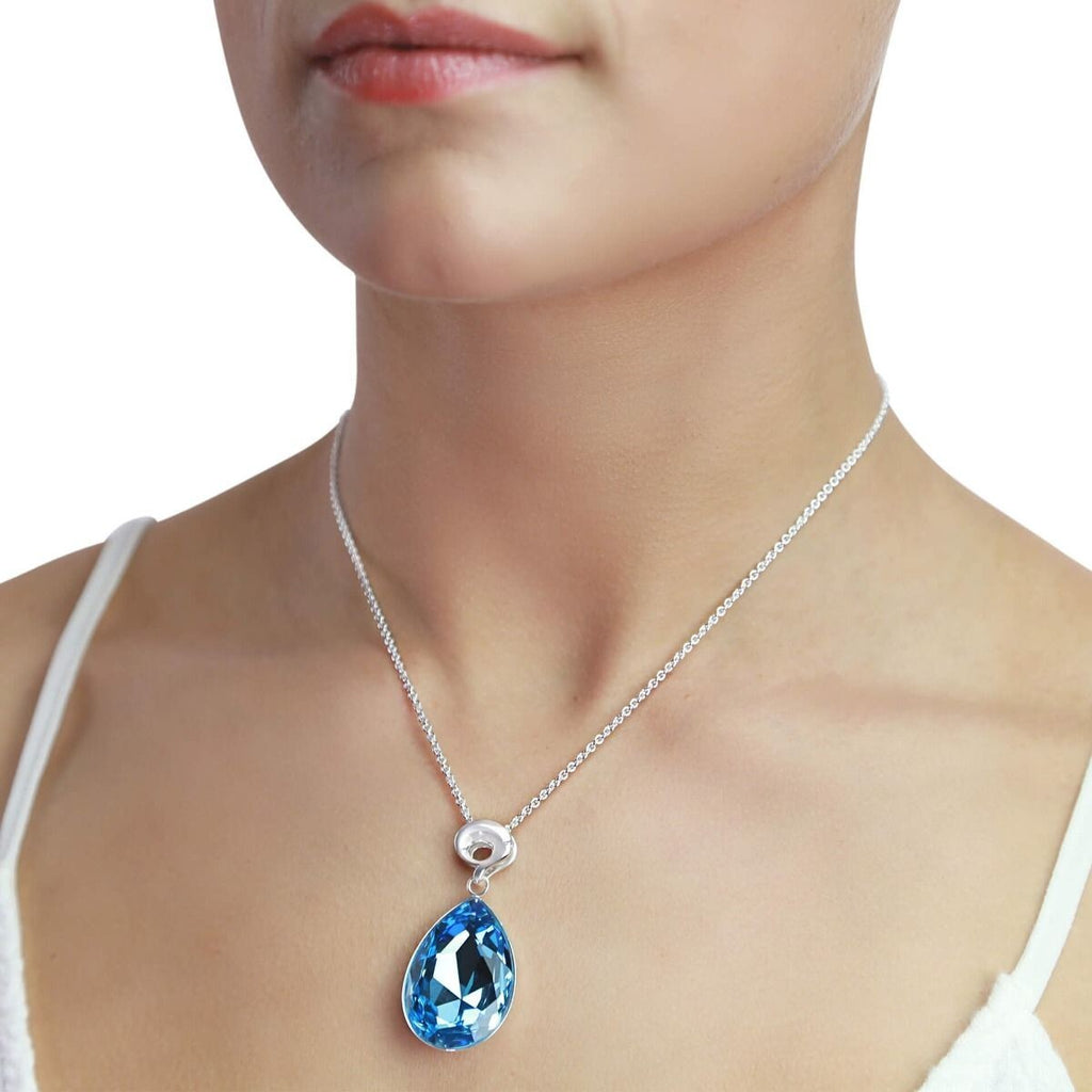 Large Teardrop Aquamarine Pendant Sterling Silver 925 Hallmark All Chain Lengths
