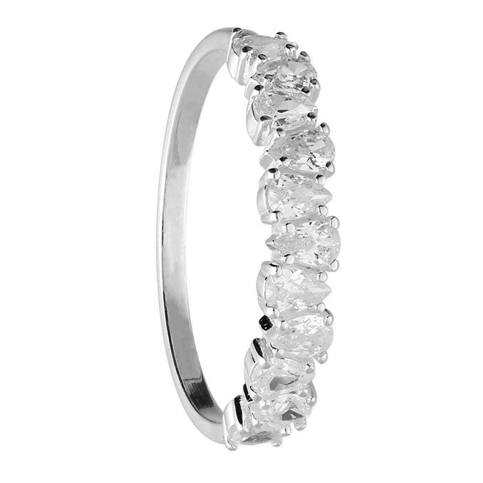 Pear Half Eternity Ring Sterling Silver 925 Hallmarked British Made Size L - R