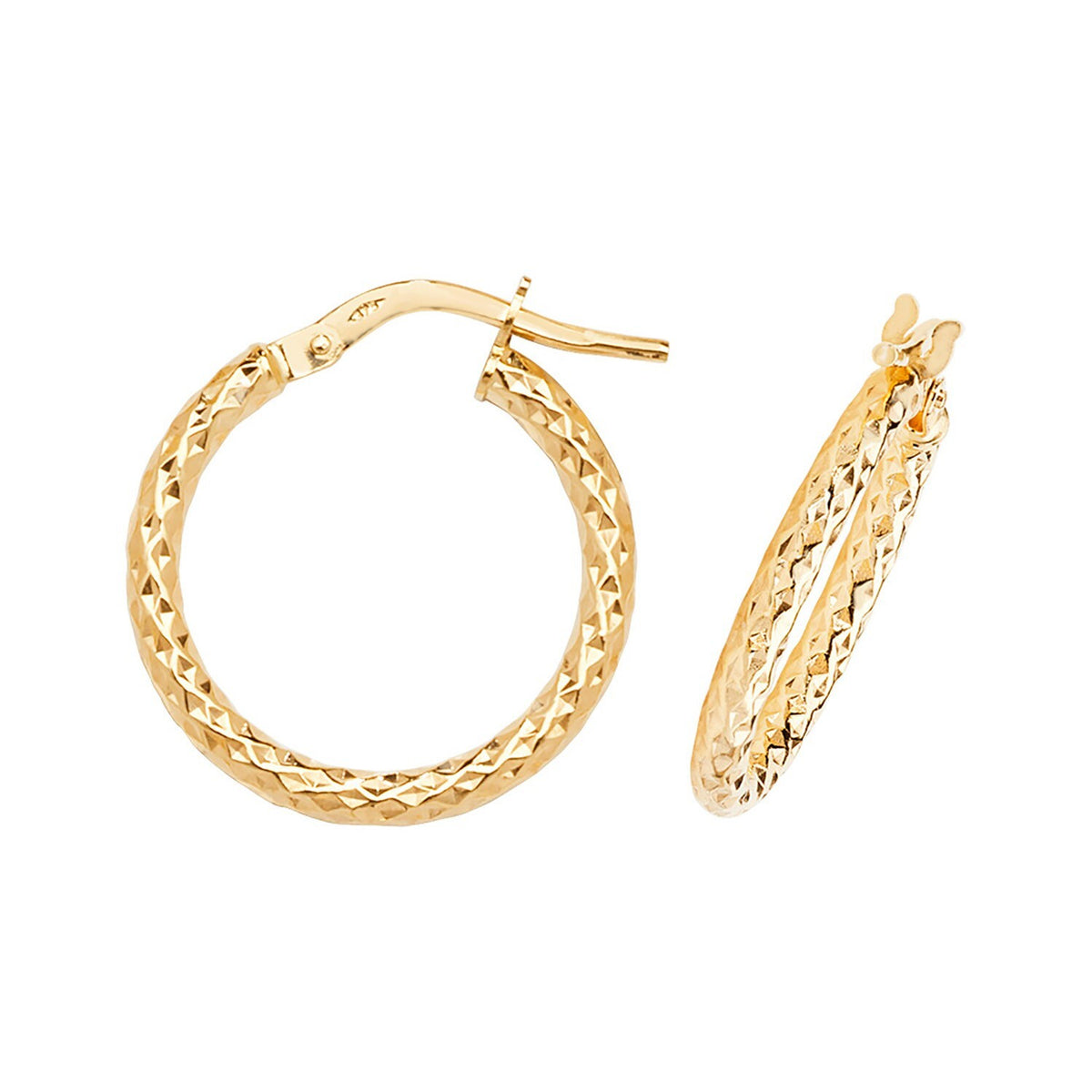 9ct Yellow Gold Diamond Cut Hoop Earrings 375 Hallmarked 8mm - 30mm Diameter