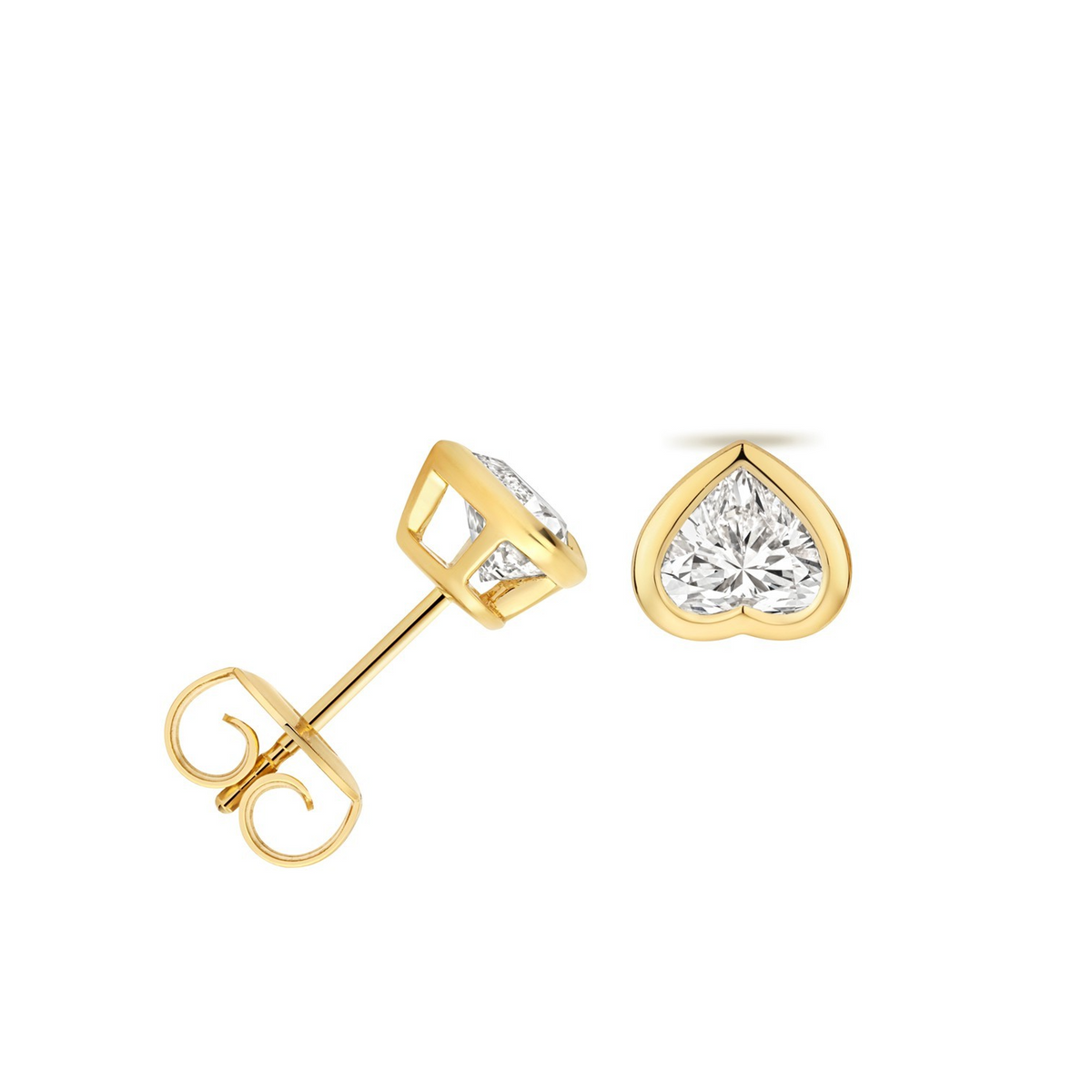 1 Lab Grown Diamond Heart Stud Earrings 18ct Yellow Gold Hallmarked British Made