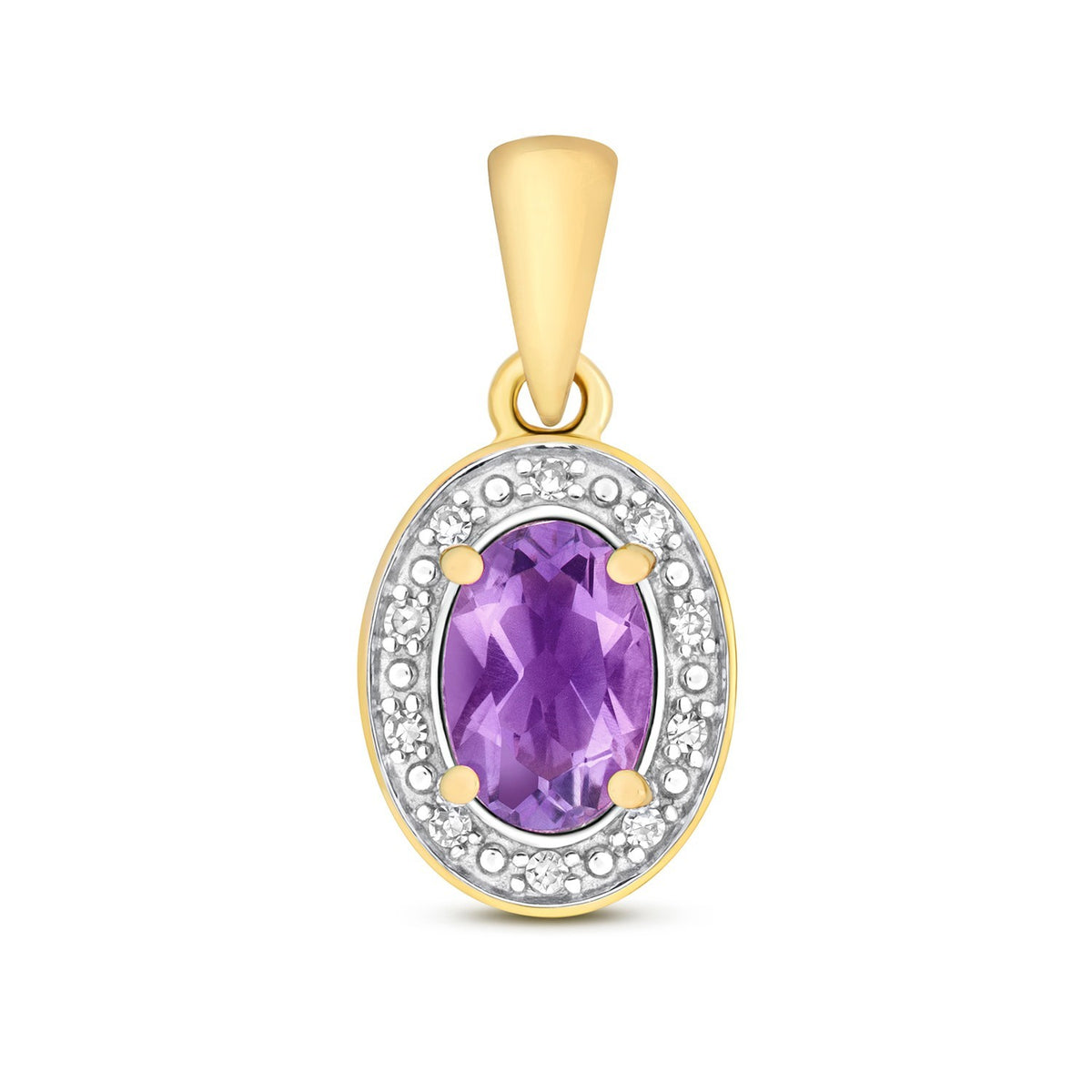 Oval Amethyst Diamond Pendant 9ct Multi Tone Gold 375 Hallmarked Chain Lengths