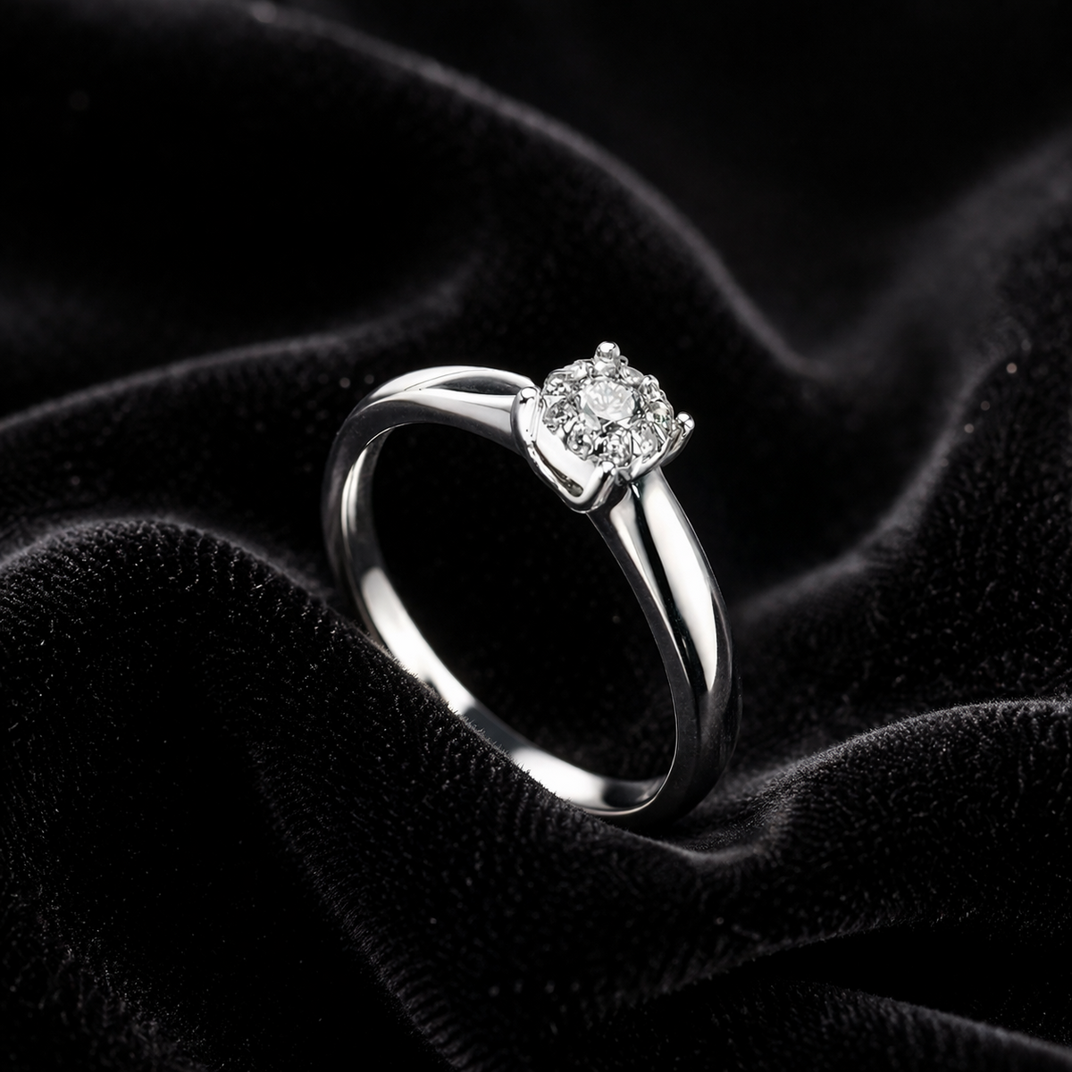 Natural Diamond Cluster Ring In Solid 9ct White Gold 375 Hallmarked British Made