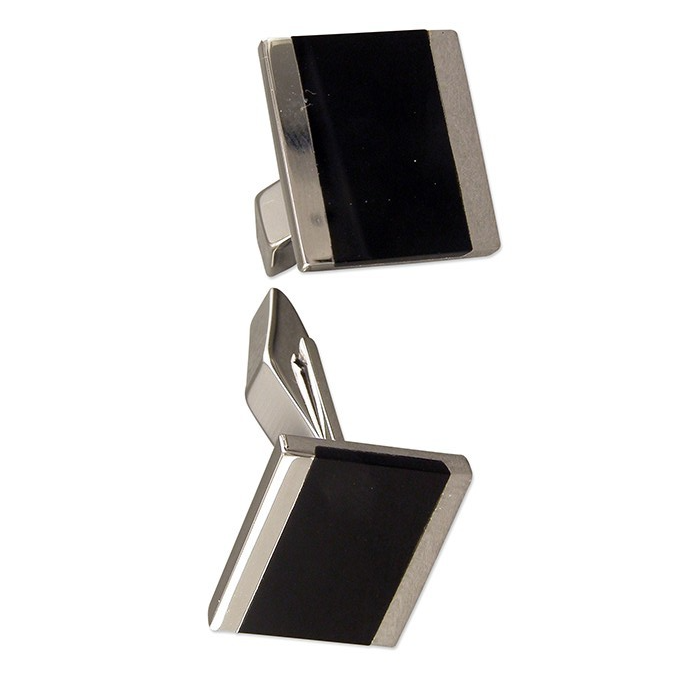 Sterling Silver Flush Onyx Cufflink Set Men's 925 Hallmarked British Made