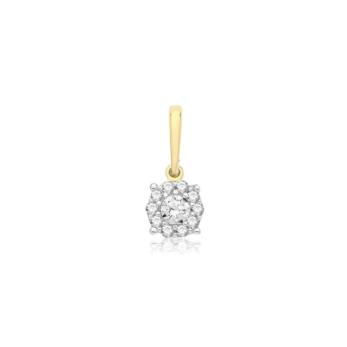 Round Halo 9ct Yellow Gold Pendant 375 Hallmarked British Made All Chain Lengths