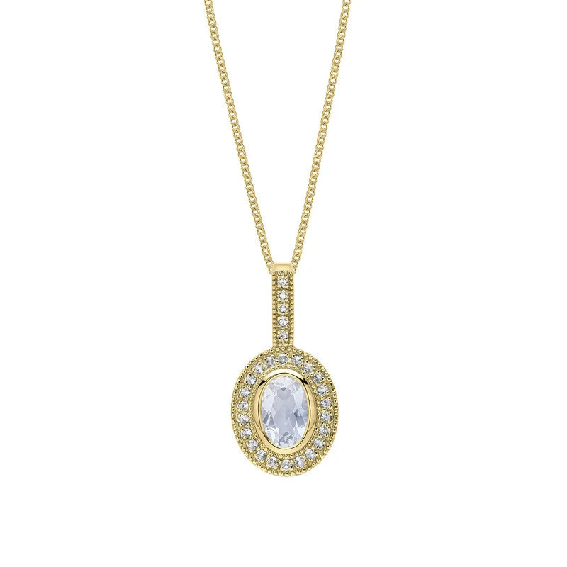 Oval Moonstone & Topaz Pendant 9ct Yellow Gold 375 Hallmarked British Made