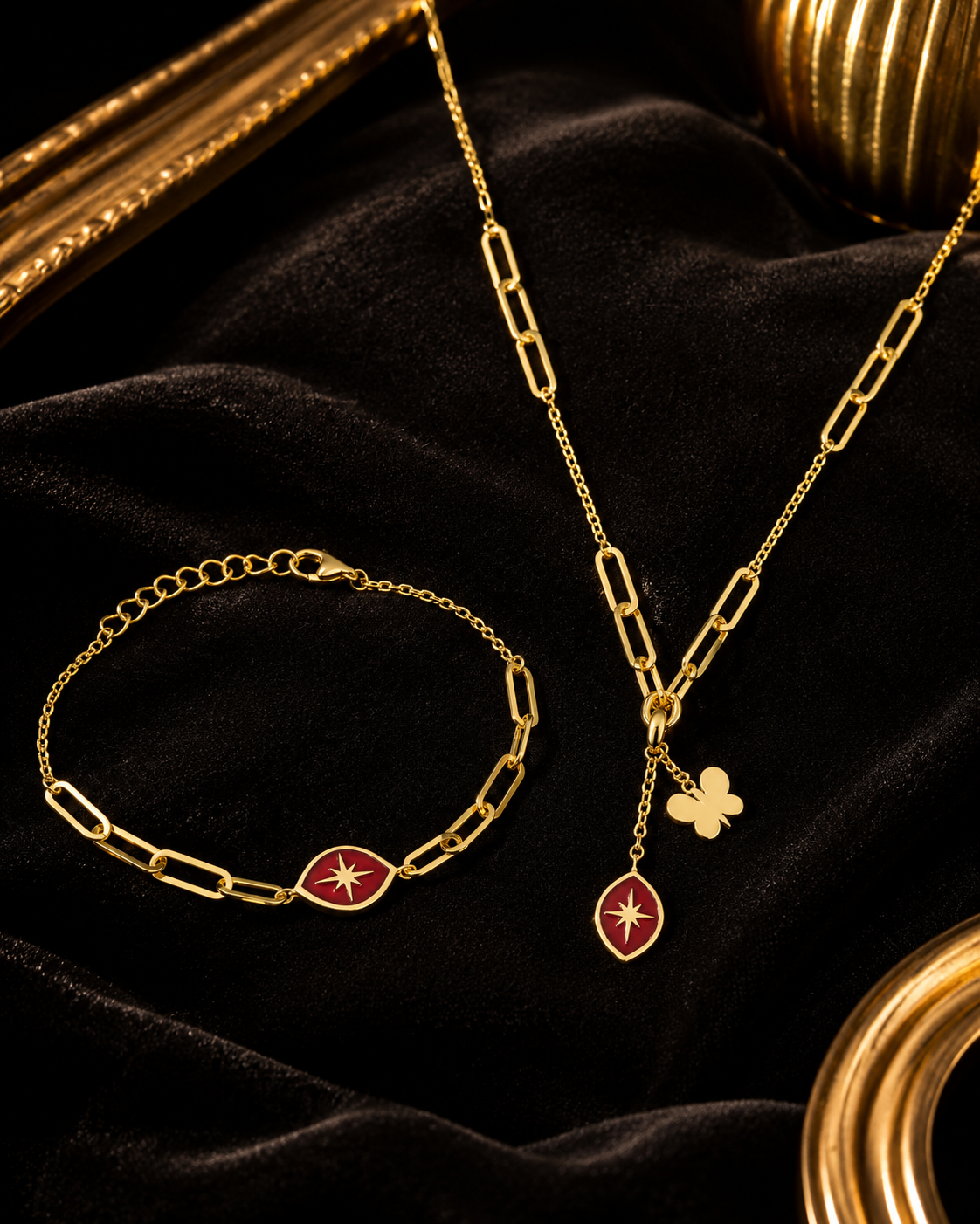 North Star Necklace and Bracelet Set 9ct Yellow Gold 375 Hallmarked Brand New