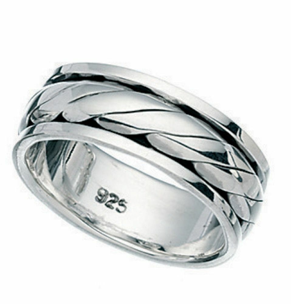 Sterling Silver Gents Ring Twist Design Spinner Hallmarked Size P - Z