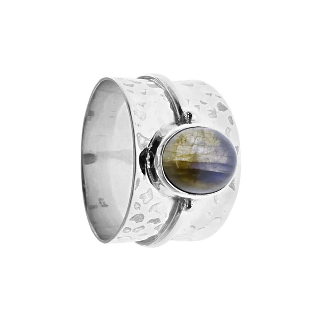Tapered Oval Labradorite Ring Sterling Silver 925 Hallmark British Made Size K-T