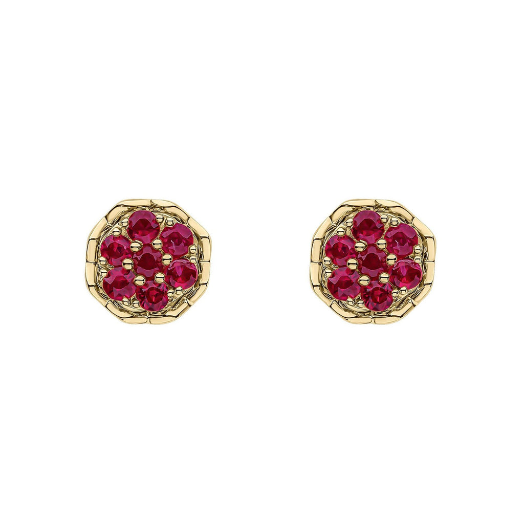 7 stone Ruby Cluster Stud Earrings 9ct Yellow Gold 375 Hallmarked British Made