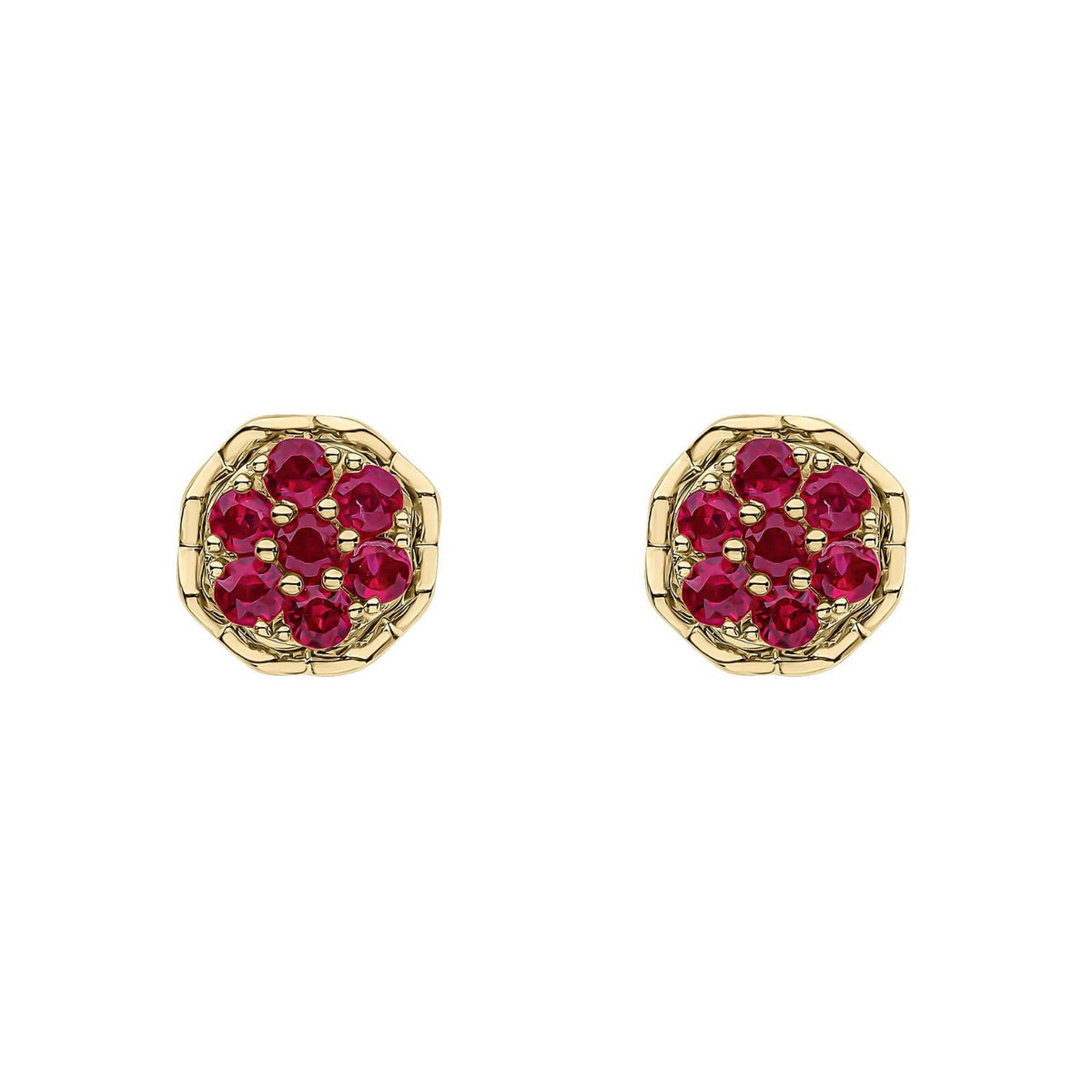 7 stone Ruby Cluster Stud Earrings 9ct Yellow Gold 375 Hallmarked British Made