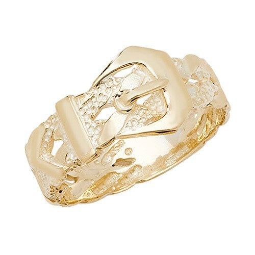 Mens Solid 9ct Yellow Gold Buckle Ring 375 Hallmarked British Made Size O - U