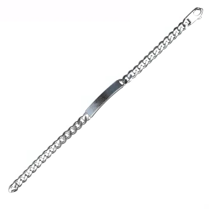 Gents Solid Sterling Silver ID Curb Chain Bracelet 925 Hallmarked British Made