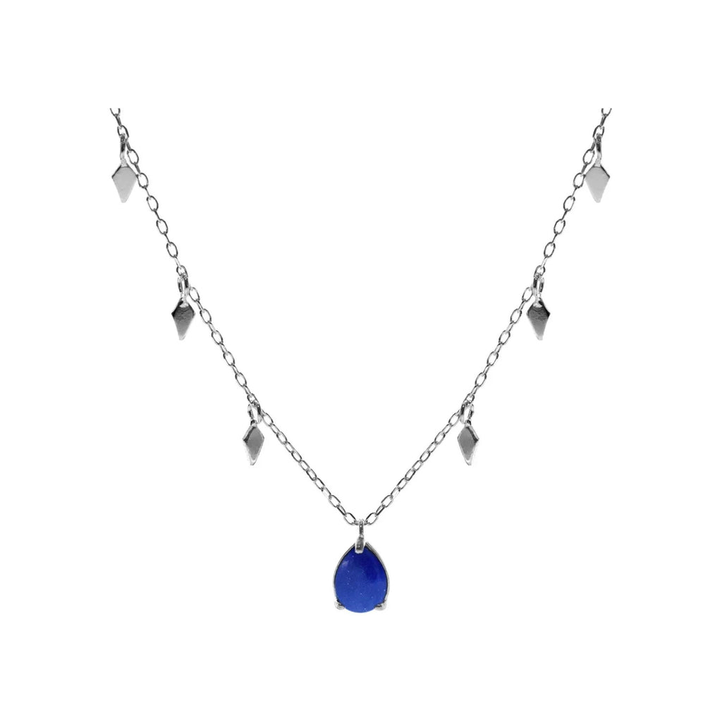 Teardrop Lapis Lazuli Necklace Solid Sterling Silver 925 Hallmarked British Made