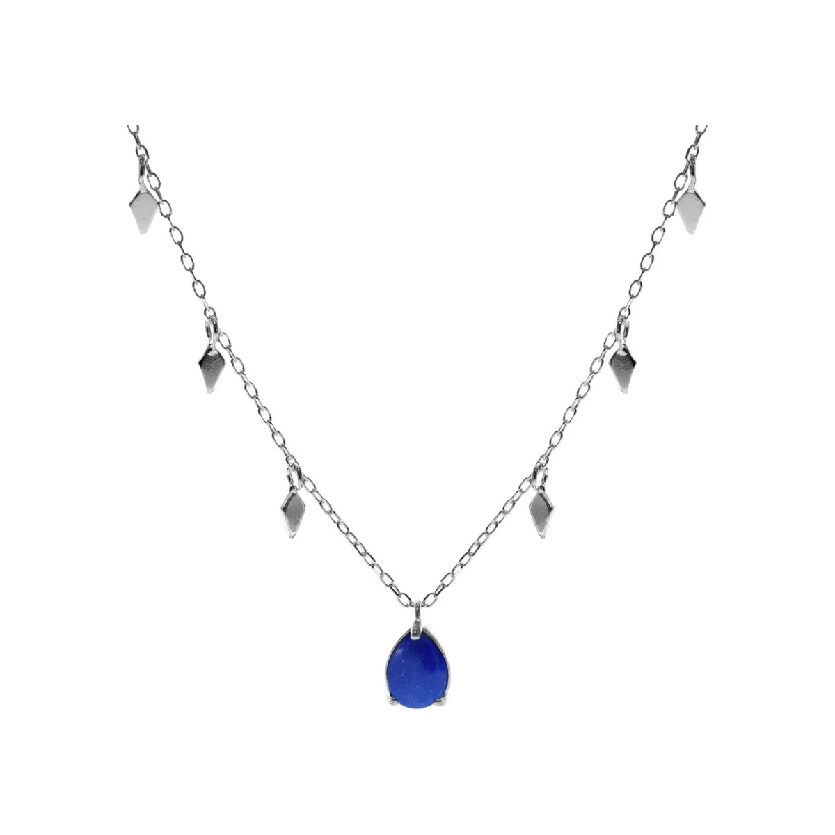Teardrop Lapis Lazuli Necklace Solid Sterling Silver 925 Hallmarked British Made