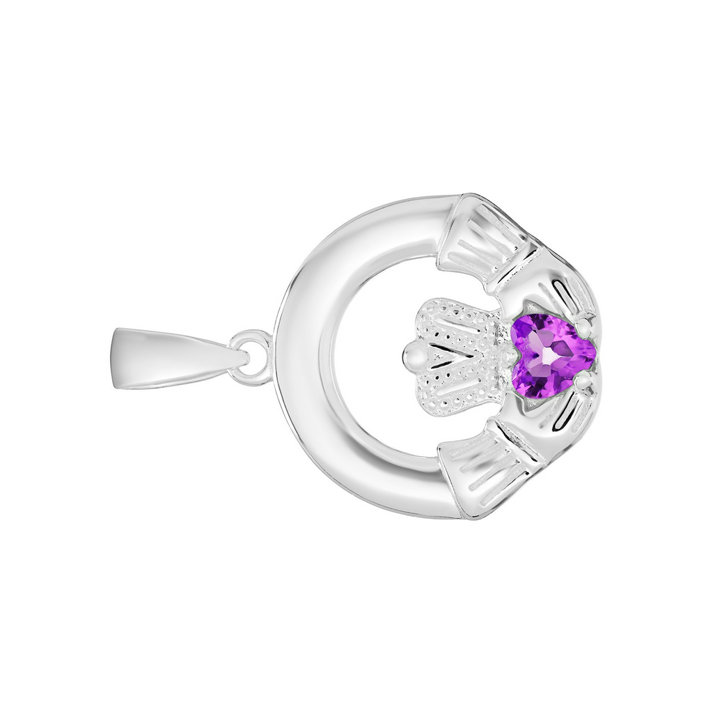 Amethyst Claddagh Pendant Sterling Silver 925 Hallmarked All Chain Lengths