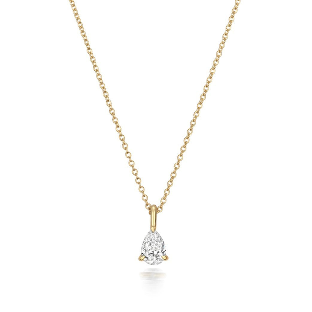 1 Natural Diamond Pear Cut Necklace 18ct Yellow Gold Hallmarked British Made
