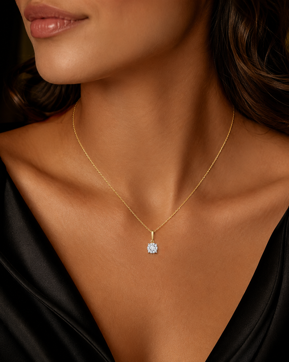 Round Halo 9ct Yellow Gold Pendant 375 Hallmarked British Made All Chain Lengths