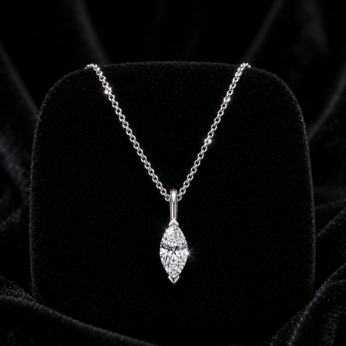 1 Natural Diamond Marquise Cut Necklace 18ct White Gold Hallmarked British Made