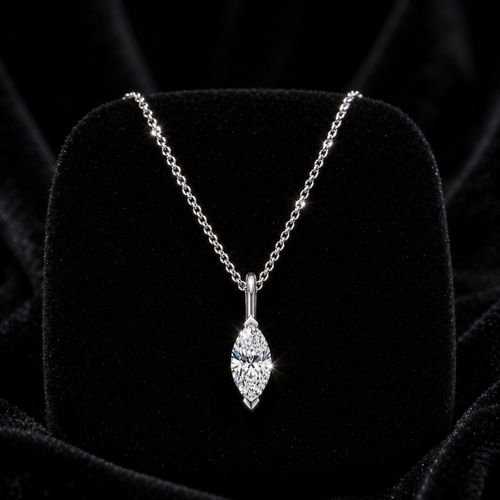 1 Natural Diamond Marquise Cut Necklace 18ct White Gold Hallmarked British Made