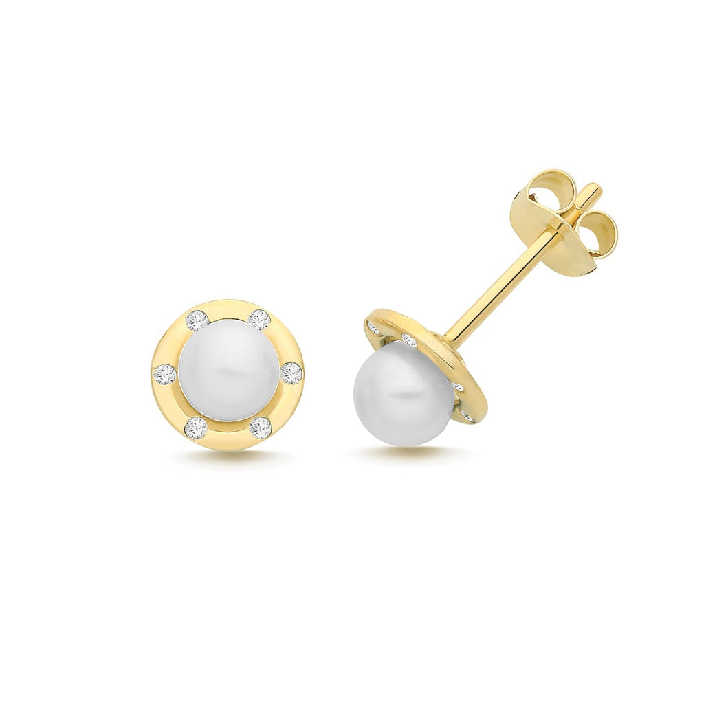 7 Stone Pearl Stud Earrings 9ct Yellow Gold 375 Hallmarked Brand New Boxed