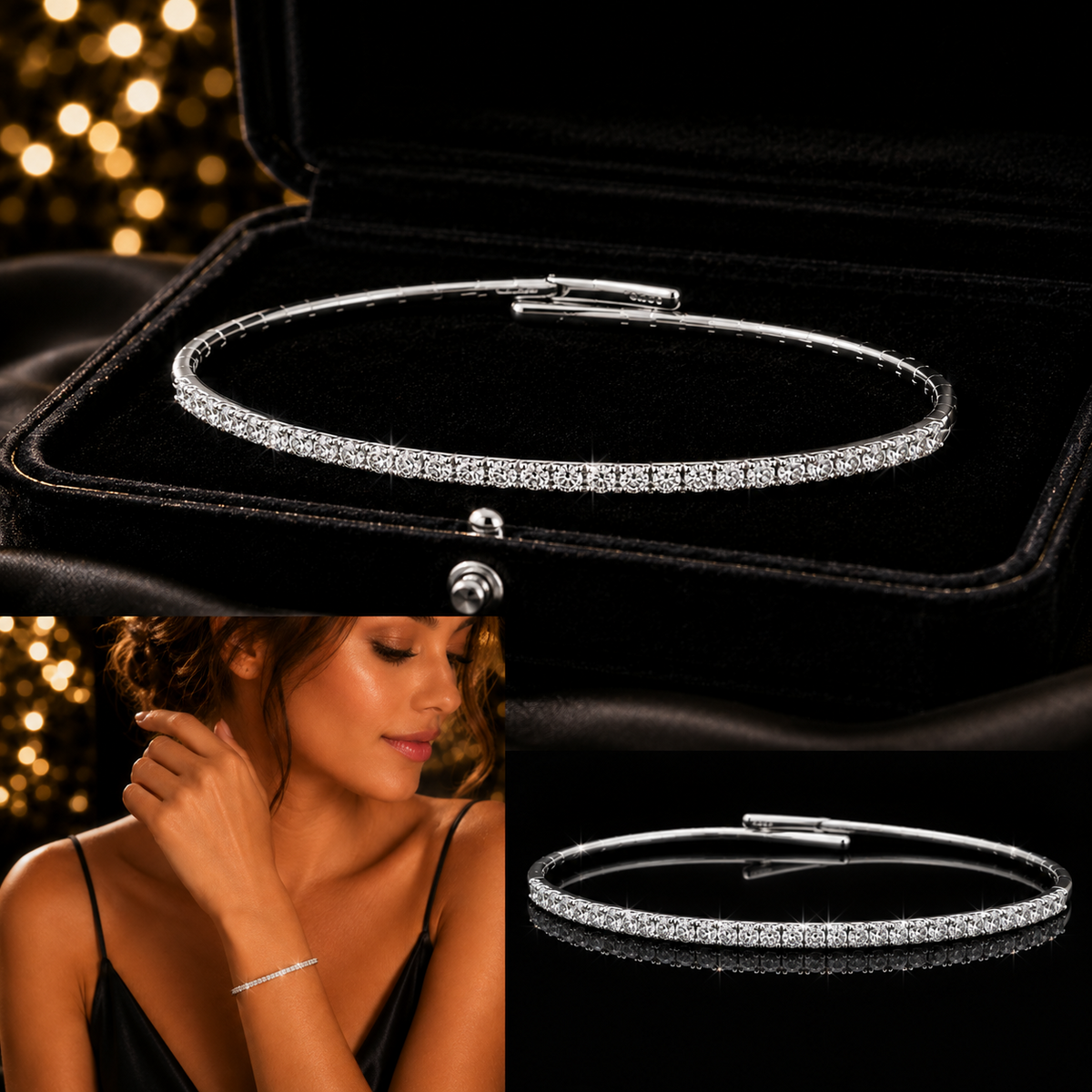 36 Natural Diamond 18ct White Gold Flexible Bangle 375 Hallmarked British Made