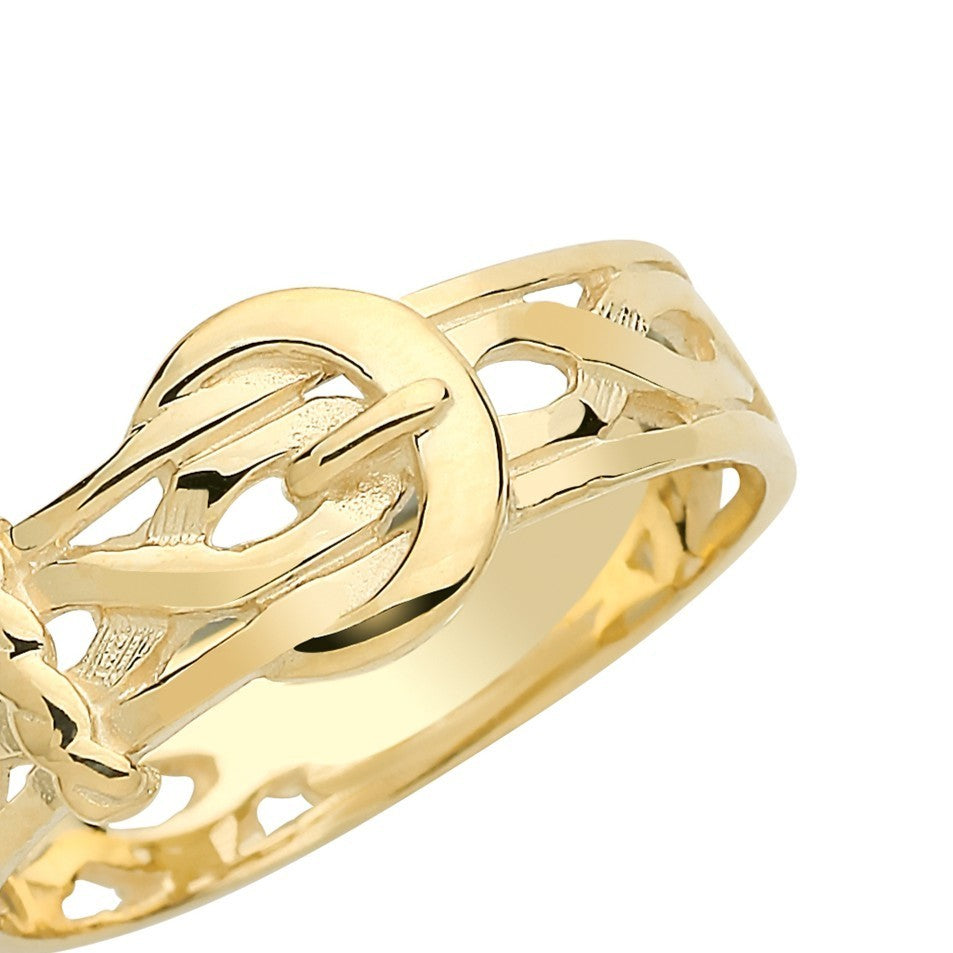 Mens Solid 9ct Yellow Gold Buckle Ring 375 Hallmarked British Made