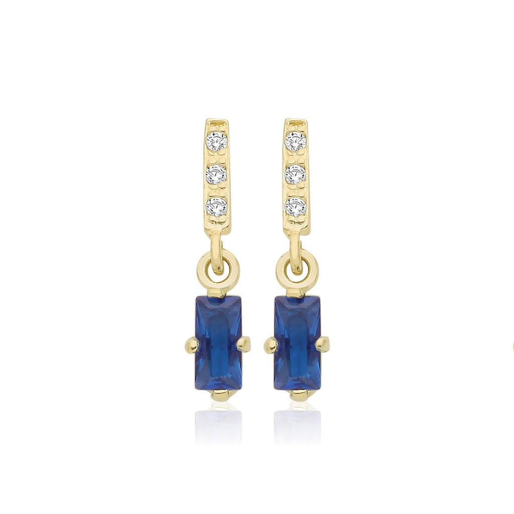 Baguette Natural Sapphire Drop Earrings 9ct Yellow Gold 375 Hallmarked Brand New