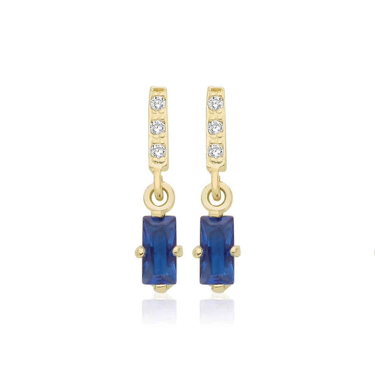 Baguette Natural Sapphire Drop Earrings 9ct Yellow Gold 375 Hallmarked Brand New