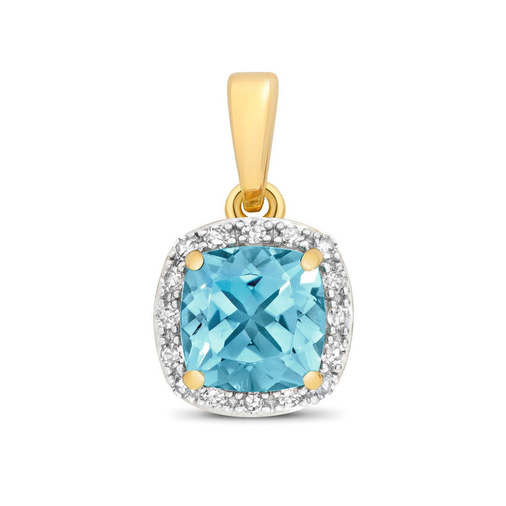 Cushion Topaz Diamond Pendant 9ct Multi Tone Gold 375 Hallmark Chain Lengths