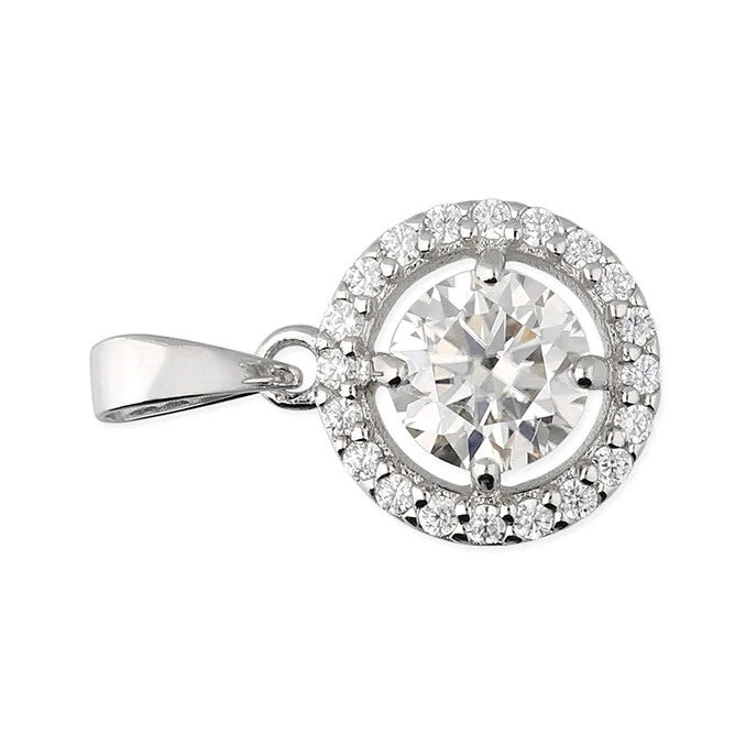 Moissanite Round Halo Pendant Sterling Silver 925 Hallmarked All Chain Lengths