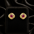 Flush Vintage Ruby Stud Earrings 9ct Yellow Gold 375 Hallmarked British Made