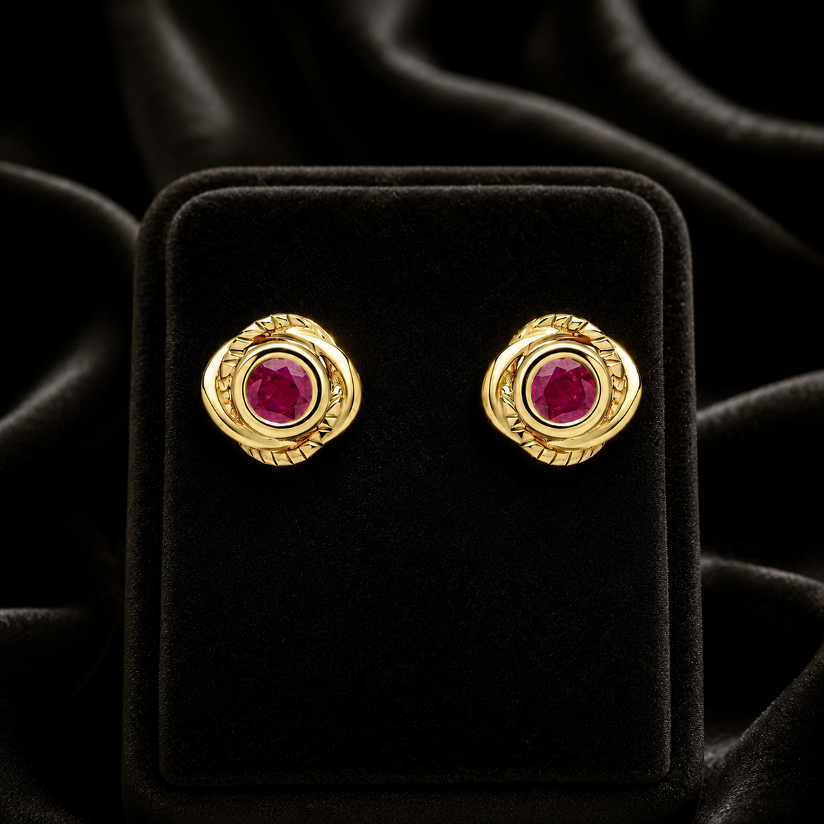 Flush Vintage Ruby Stud Earrings 9ct Yellow Gold 375 Hallmarked British Made