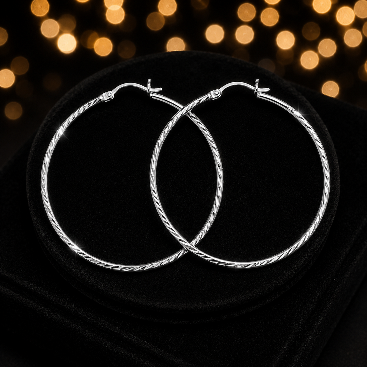 Sterling Silver Hoop Earrings 45mm Diamond Cut 925 Hallmarked British Made